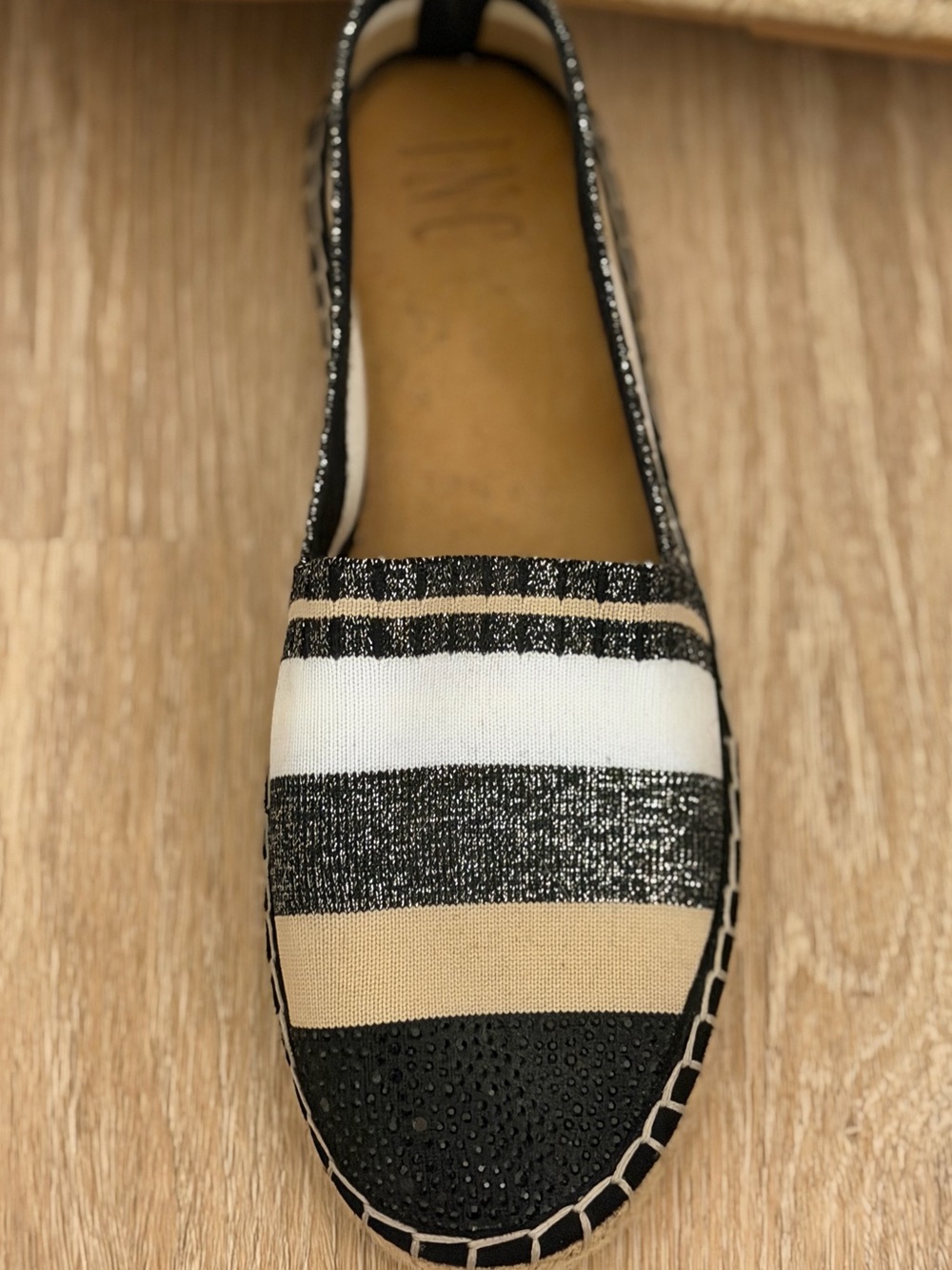 INC Espadrille flats Size 8, white,black,cream stripes, EUC, were$90 NOW $24 - Picture 3 of 16